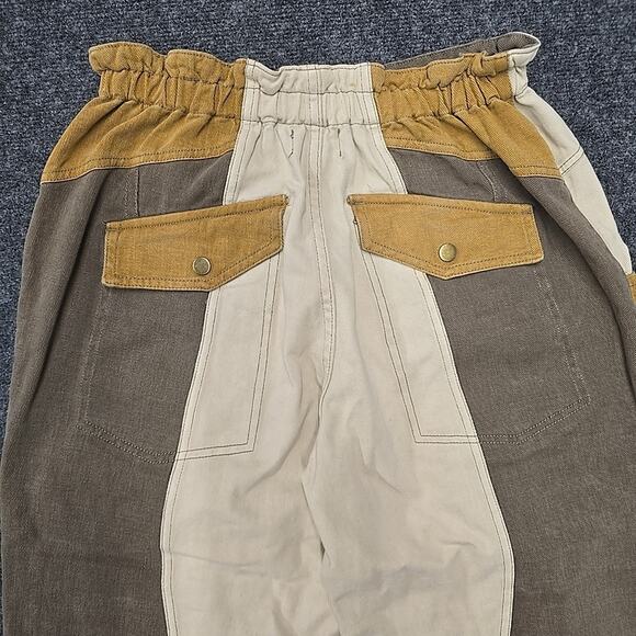 Oli & Hali Patchwork Paperbag Cargo Pants M Boho Utility Earthy Mineral Wash - Picture 5 of 16